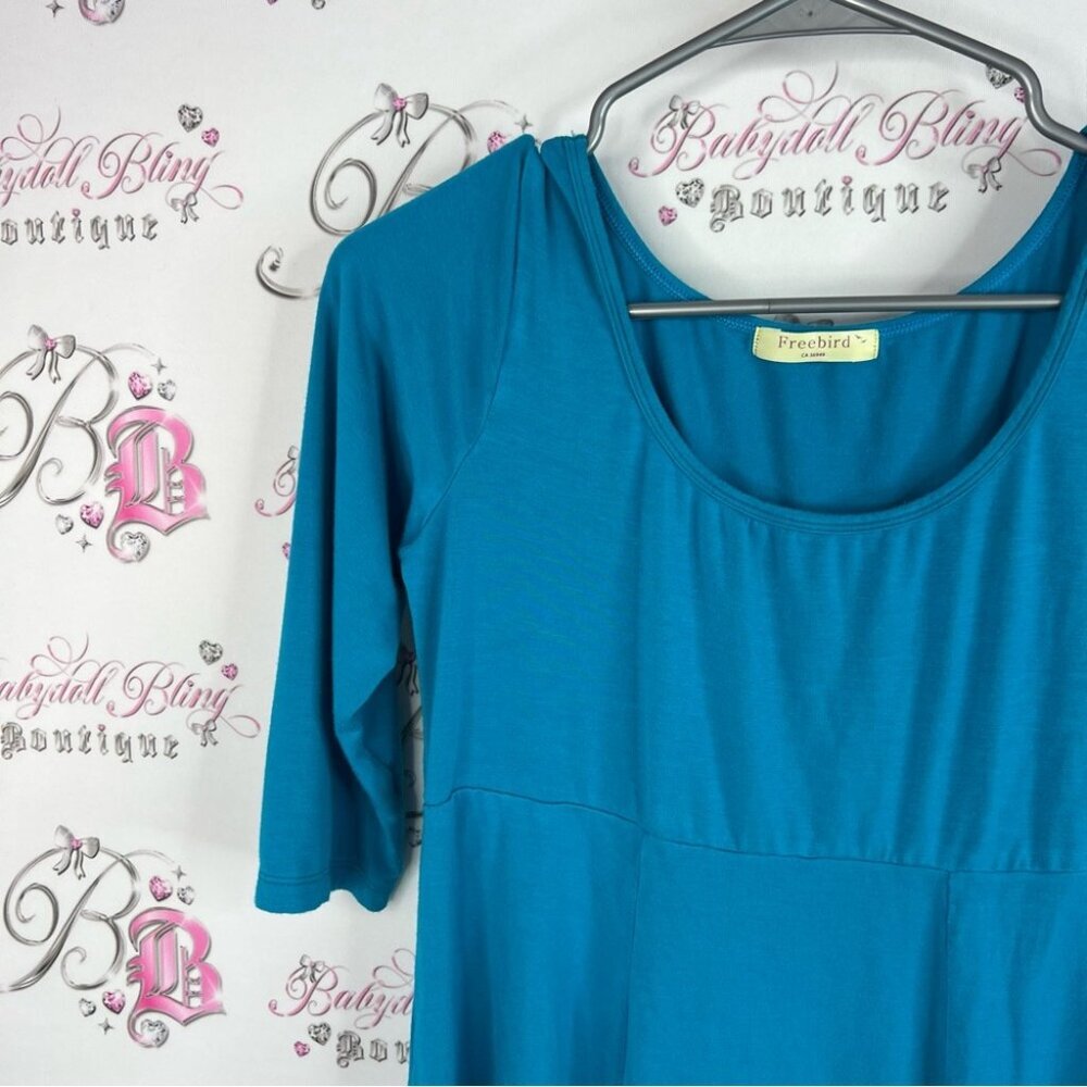 Freebird top peplum long sleeve long style shirt Vibrant Blue Top - Picture 6 of 9